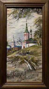 Никольская церковь Артикул 6006 Художник Марина Гаврилова 15Х30 Береста, Темпера Цена 10000р.